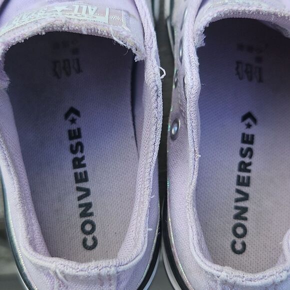 Converse Kids Purple Canvas Sneakers With Irridescent Trim Size 12 - Picture 8 of 11
